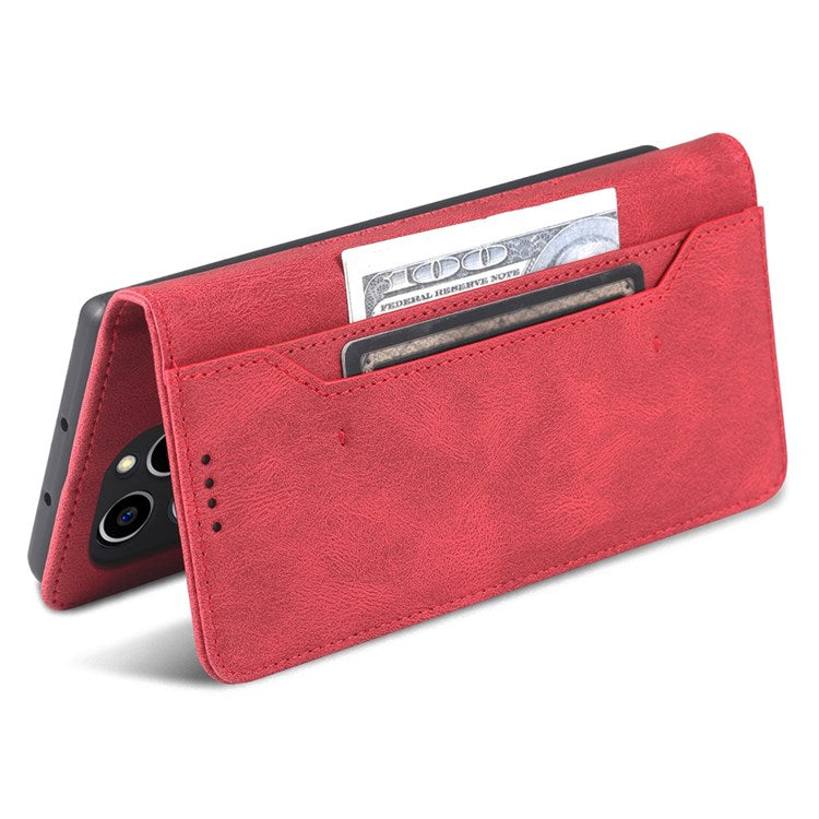 AZNS PU Leather Stand Cover for Honor 60 SE, Wallet Magnetic Clasp Phone Case - Red