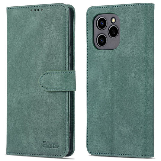 AZNS PU Leather Stand Cover for Honor 60 SE, Wallet Magnetic Clasp Phone Case - Green