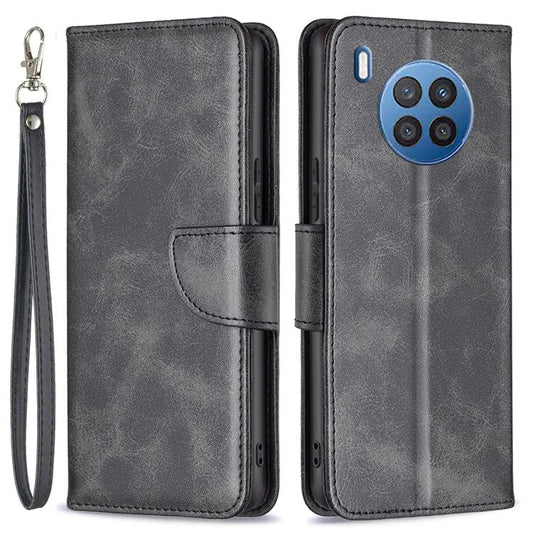 BF Leather Series-4 for Honor 50 Lite/Huawei nova 8i Shockproof Wallet Phone Case PU Leather + TPU Stand Full Protection Cover - Black