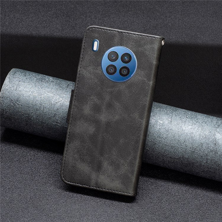 BF Leather Series-4 for Honor 50 Lite/Huawei nova 8i Shockproof Wallet Phone Case PU Leather + TPU Stand Full Protection Cover - Black