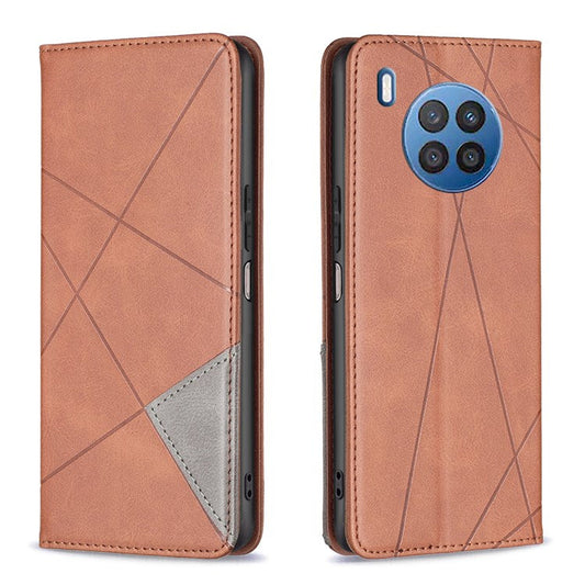 BF Imprinting Pattern Series-1 Phone Case for Honor 50 Lite/Huawei nova 8i Imprinted Pattern PU Leather Card Holder Stand Anti-fall Magnetic Shell - Brown