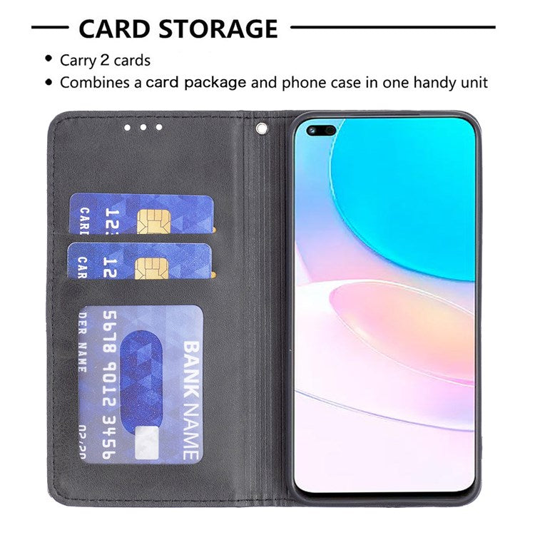 BF Imprinting Pattern Series-1 Phone Case for Honor 50 Lite/Huawei nova 8i Imprinted Pattern PU Leather Card Holder Stand Anti-fall Magnetic Shell - Black