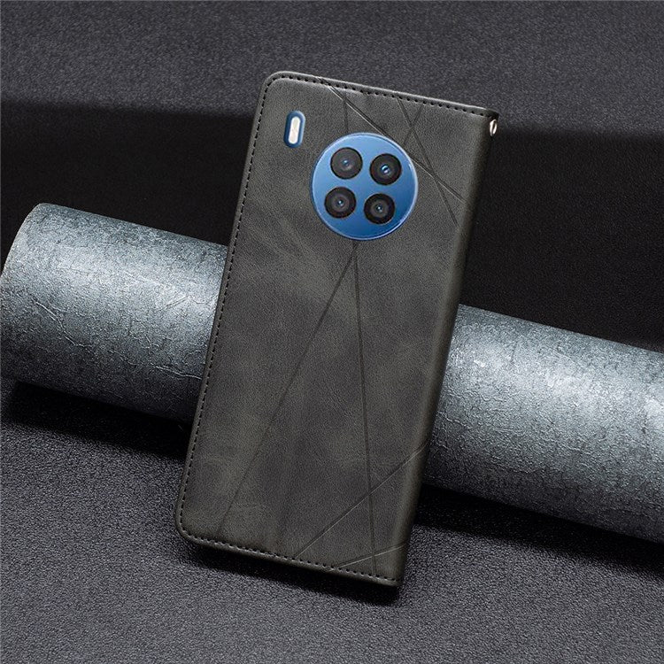 BF Imprinting Pattern Series-1 Phone Case for Honor 50 Lite/Huawei nova 8i Imprinted Pattern PU Leather Card Holder Stand Anti-fall Magnetic Shell - Black