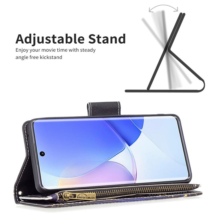 BF Pattern Printing Leather Series-4 for Honor 50/Huawei nova 9, 03 Pattern Printing Wallet Full Protection Zipper Pocket PU Leather Anti-fall Case Stand Shell - Jewelry Butterfly