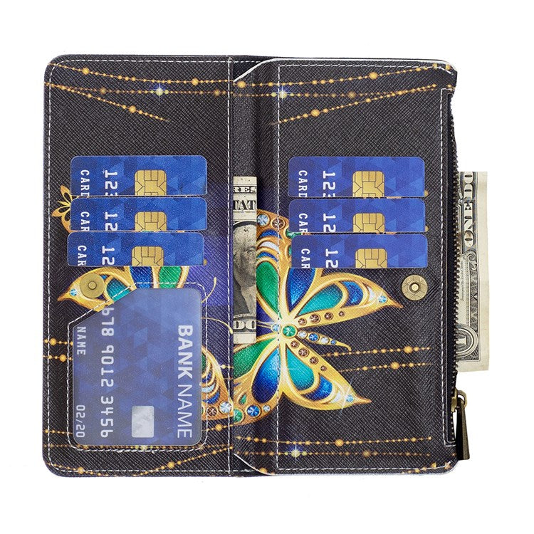 BF Pattern Printing Leather Series-4 for Honor 50/Huawei nova 9, 03 Pattern Printing Wallet Full Protection Zipper Pocket PU Leather Anti-fall Case Stand Shell - Jewelry Butterfly