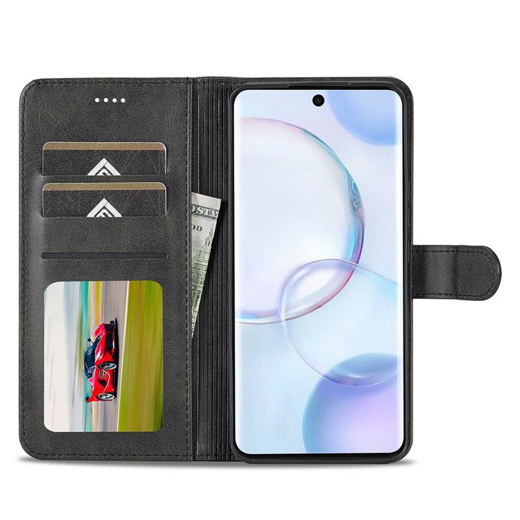 LC.IMEEKE for Huawei nova 9/Honor 50 Textured PU Leather Flip Folio Horizontal Stand Wallet Case Phone Case Cover - Black