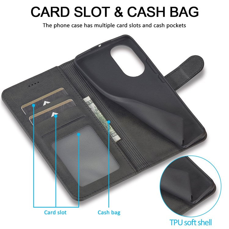 LC.IMEEKE for Huawei nova 9/Honor 50 Textured PU Leather Flip Folio Horizontal Stand Wallet Case Phone Case Cover - Black