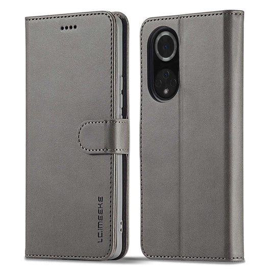 LC.IMEEKE for Huawei nova 9/Honor 50 Textured PU Leather Flip Folio Horizontal Stand Wallet Case Phone Case Cover - Grey