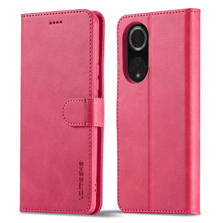 LC.IMEEKE for Huawei nova 9/Honor 50 Textured PU Leather Flip Folio Horizontal Stand Wallet Case Phone Case Cover - Red
