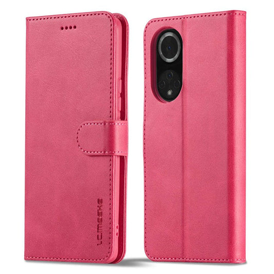 LC.IMEEKE for Huawei nova 9/Honor 50 Textured PU Leather Flip Folio Horizontal Stand Wallet Case Phone Case Cover - Red