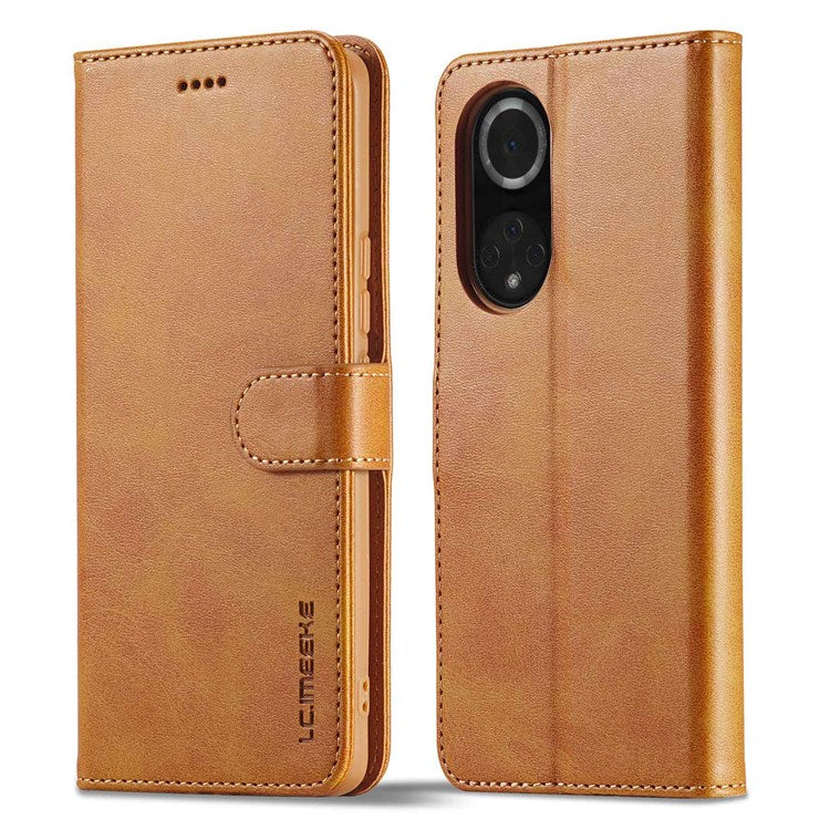 LC.IMEEKE for Huawei nova 9/Honor 50 Textured PU Leather Flip Folio Horizontal Stand Wallet Case Phone Case Cover - Light Brown