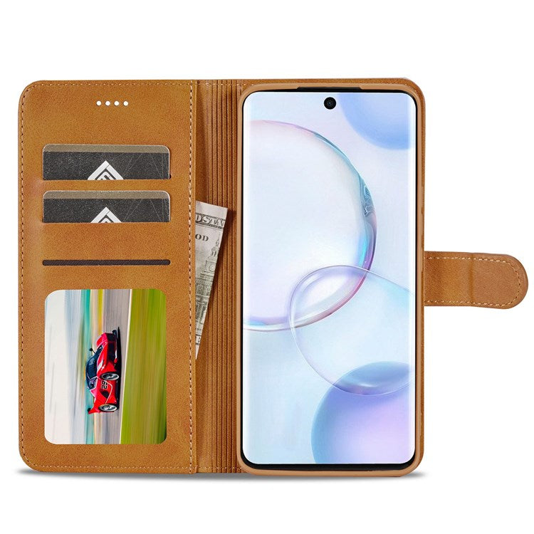 LC.IMEEKE for Huawei nova 9/Honor 50 Textured PU Leather Flip Folio Horizontal Stand Wallet Case Phone Case Cover - Light Brown