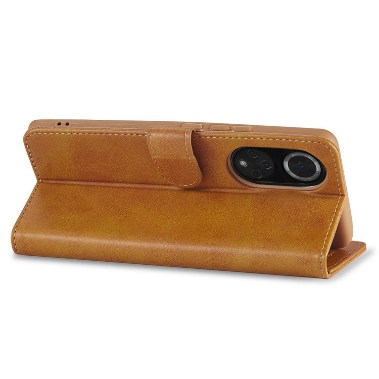 LC.IMEEKE for Huawei nova 9/Honor 50 Textured PU Leather Flip Folio Horizontal Stand Wallet Case Phone Case Cover - Light Brown