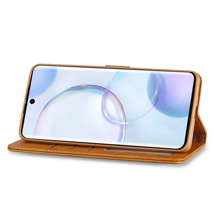 LC.IMEEKE for Huawei nova 9/Honor 50 Textured PU Leather Flip Folio Horizontal Stand Wallet Case Phone Case Cover - Light Brown