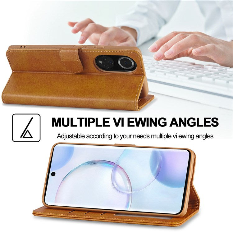 LC.IMEEKE for Huawei nova 9/Honor 50 Textured PU Leather Flip Folio Horizontal Stand Wallet Case Phone Case Cover - Light Brown