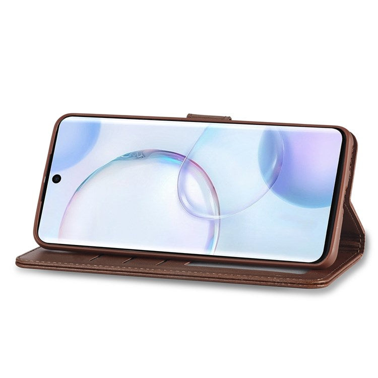 LC.IMEEKE for Huawei nova 9/Honor 50 Textured PU Leather Flip Folio Horizontal Stand Wallet Case Phone Case Cover - Brown