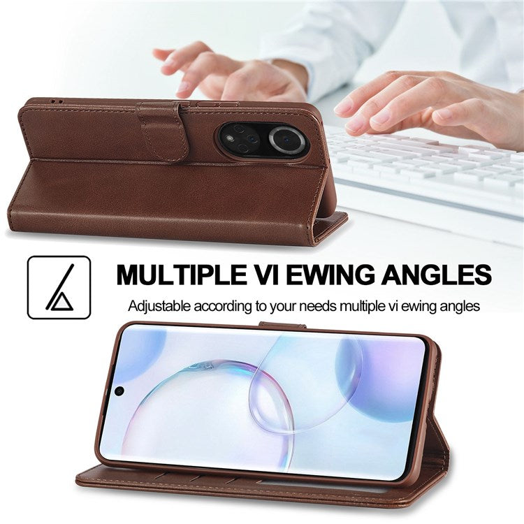 LC.IMEEKE for Huawei nova 9/Honor 50 Textured PU Leather Flip Folio Horizontal Stand Wallet Case Phone Case Cover - Brown