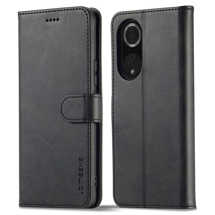 LC.IMEEKE for Huawei nova 9 Pro/Honor 50 Pro Textured PU Leather Flip Folio Stand Wallet Case Impact Resistant Phone Case Cover - Black
