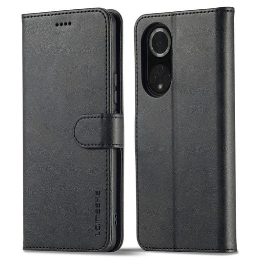 LC.IMEEKE for Huawei nova 9 Pro/Honor 50 Pro Textured PU Leather Flip Folio Stand Wallet Case Impact Resistant Phone Case Cover - Black