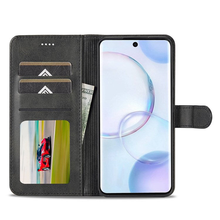 LC.IMEEKE for Huawei nova 9 Pro/Honor 50 Pro Textured PU Leather Flip Folio Stand Wallet Case Impact Resistant Phone Case Cover - Black
