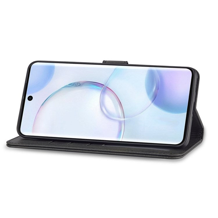 LC.IMEEKE for Huawei nova 9 Pro/Honor 50 Pro Textured PU Leather Flip Folio Stand Wallet Case Impact Resistant Phone Case Cover - Black