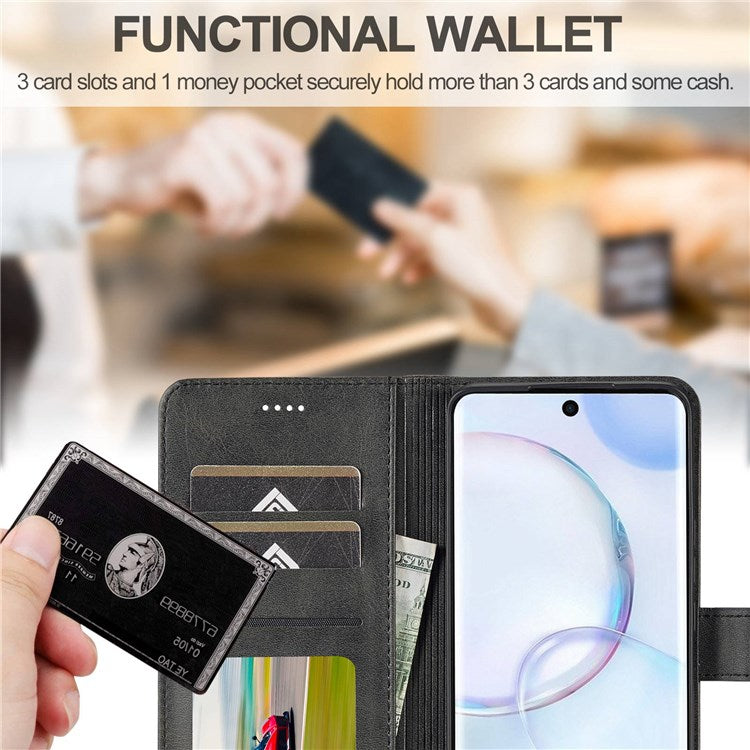 LC.IMEEKE for Huawei nova 9 Pro/Honor 50 Pro Textured PU Leather Flip Folio Stand Wallet Case Impact Resistant Phone Case Cover - Black