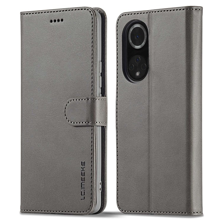 LC.IMEEKE for Huawei nova 9 Pro/Honor 50 Pro Textured PU Leather Flip Folio Stand Wallet Case Impact Resistant Phone Case Cover - Grey
