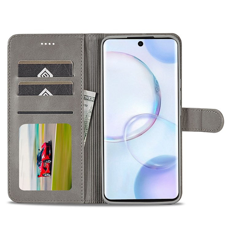 LC.IMEEKE for Huawei nova 9 Pro/Honor 50 Pro Textured PU Leather Flip Folio Stand Wallet Case Impact Resistant Phone Case Cover - Grey