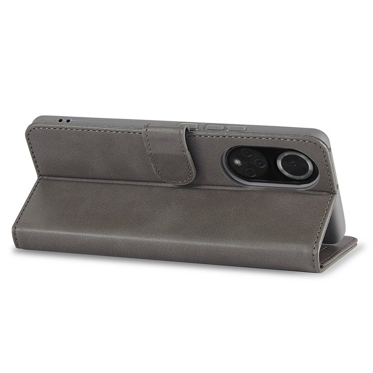 LC.IMEEKE for Huawei nova 9 Pro/Honor 50 Pro Textured PU Leather Flip Folio Stand Wallet Case Impact Resistant Phone Case Cover - Grey