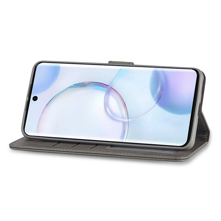 LC.IMEEKE for Huawei nova 9 Pro/Honor 50 Pro Textured PU Leather Flip Folio Stand Wallet Case Impact Resistant Phone Case Cover - Grey