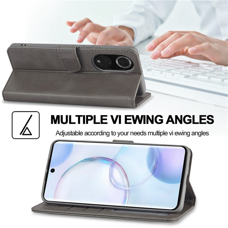 LC.IMEEKE for Huawei nova 9 Pro/Honor 50 Pro Textured PU Leather Flip Folio Stand Wallet Case Impact Resistant Phone Case Cover - Grey