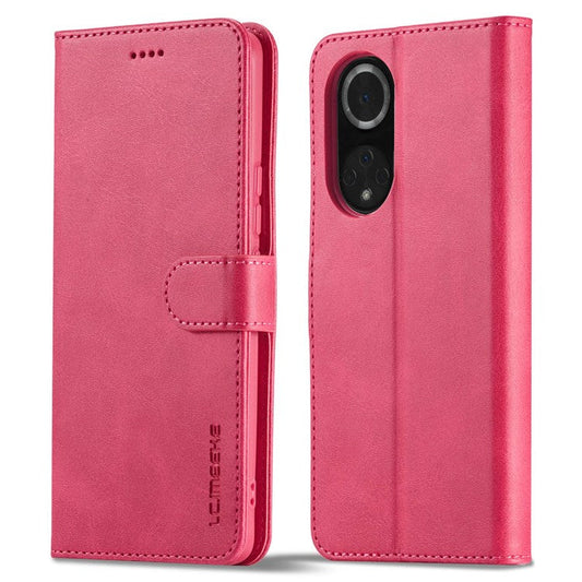 LC.IMEEKE for Huawei nova 9 Pro/Honor 50 Pro Textured PU Leather Flip Folio Stand Wallet Case Impact Resistant Phone Case Cover - Red