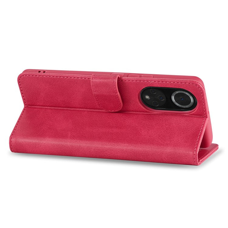 LC.IMEEKE for Huawei nova 9 Pro/Honor 50 Pro Textured PU Leather Flip Folio Stand Wallet Case Impact Resistant Phone Case Cover - Red