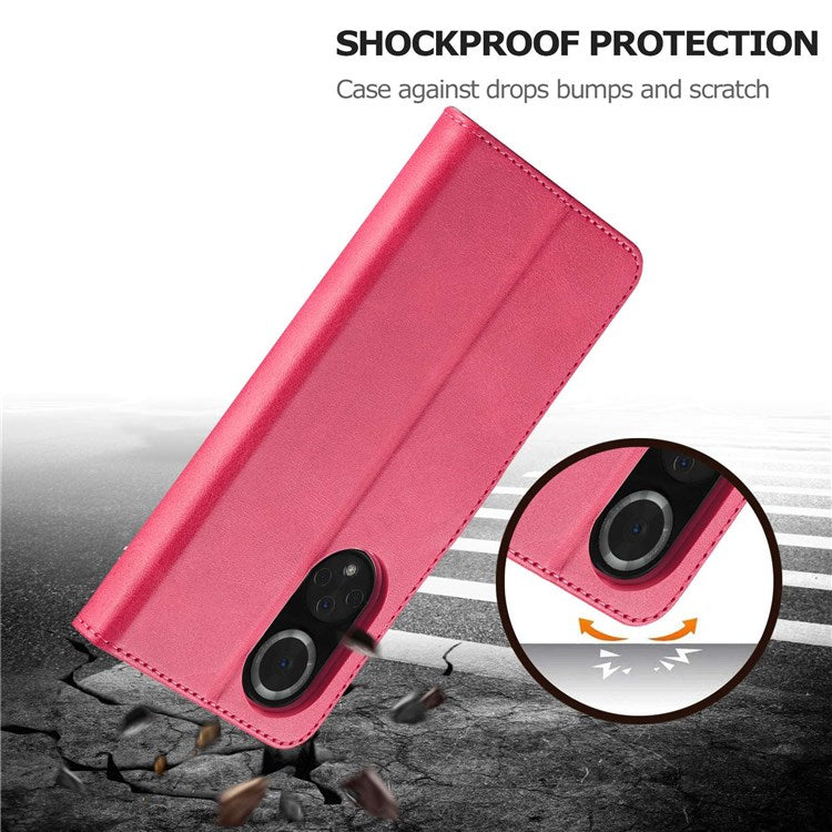 LC.IMEEKE for Huawei nova 9 Pro/Honor 50 Pro Textured PU Leather Flip Folio Stand Wallet Case Impact Resistant Phone Case Cover - Red