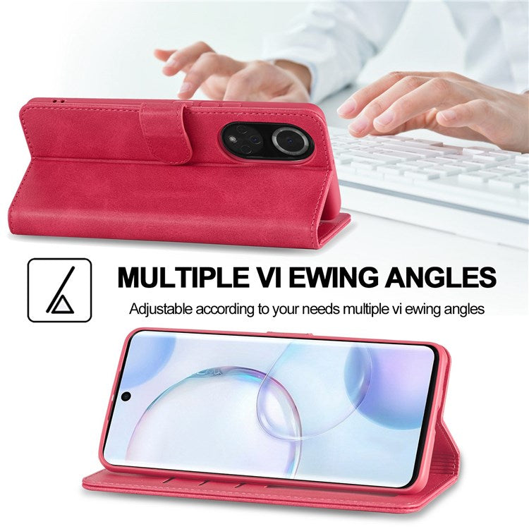 LC.IMEEKE for Huawei nova 9 Pro/Honor 50 Pro Textured PU Leather Flip Folio Stand Wallet Case Impact Resistant Phone Case Cover - Red