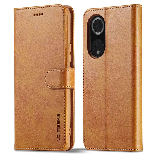 LC.IMEEKE for Huawei nova 9 Pro/Honor 50 Pro Textured PU Leather Flip Folio Stand Wallet Case Impact Resistant Phone Case Cover - Light Brown