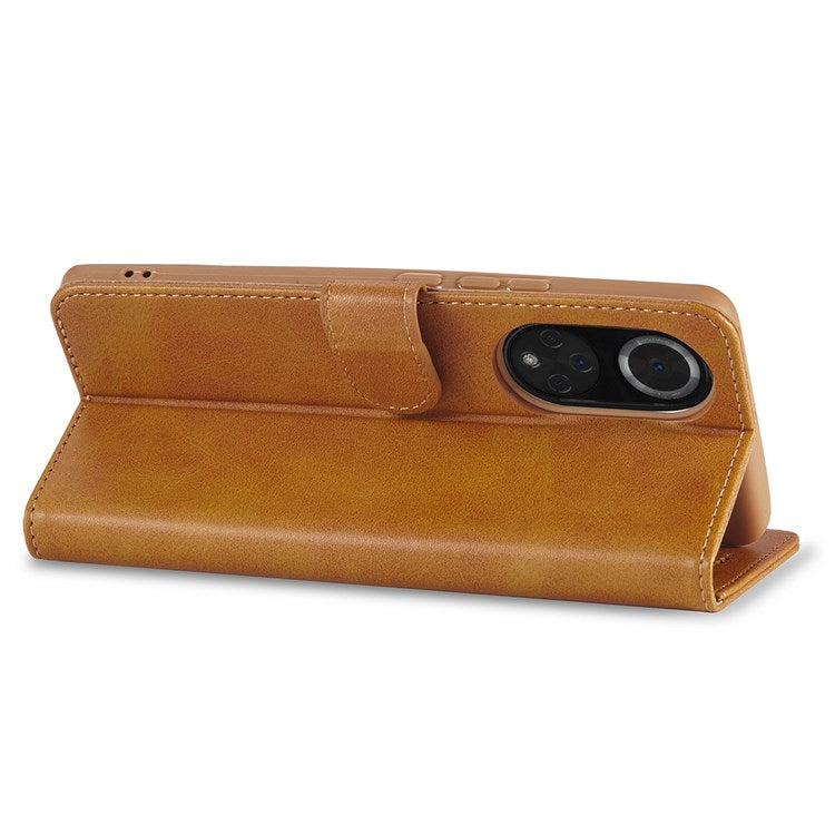 LC.IMEEKE for Huawei nova 9 Pro/Honor 50 Pro Textured PU Leather Flip Folio Stand Wallet Case Impact Resistant Phone Case Cover - Light Brown