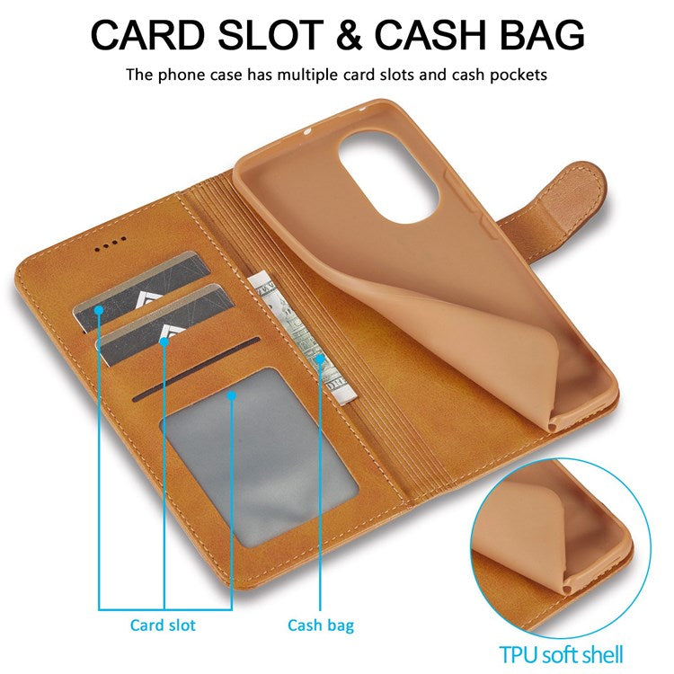 LC.IMEEKE for Huawei nova 9 Pro/Honor 50 Pro Textured PU Leather Flip Folio Stand Wallet Case Impact Resistant Phone Case Cover - Light Brown