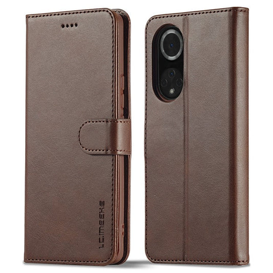 LC.IMEEKE for Huawei nova 9 Pro/Honor 50 Pro Textured PU Leather Flip Folio Stand Wallet Case Impact Resistant Phone Case Cover - Brown