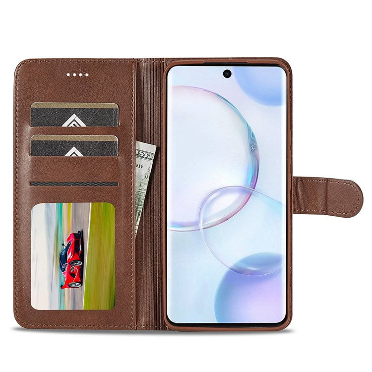 LC.IMEEKE for Huawei nova 9 Pro/Honor 50 Pro Textured PU Leather Flip Folio Stand Wallet Case Impact Resistant Phone Case Cover - Brown