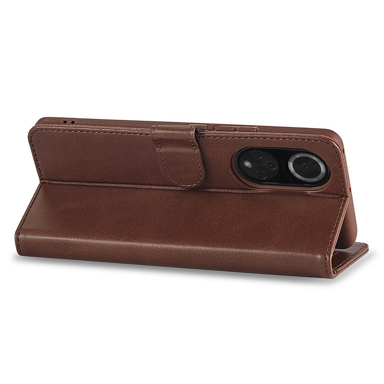 LC.IMEEKE for Huawei nova 9 Pro/Honor 50 Pro Textured PU Leather Flip Folio Stand Wallet Case Impact Resistant Phone Case Cover - Brown