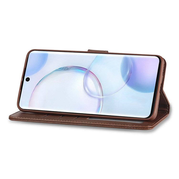 LC.IMEEKE for Huawei nova 9 Pro/Honor 50 Pro Textured PU Leather Flip Folio Stand Wallet Case Impact Resistant Phone Case Cover - Brown