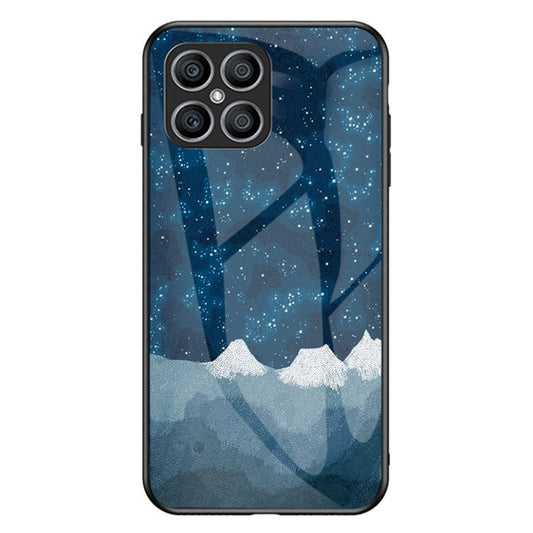 For Honor X8 4G Cellphone Shell Starry Sky Pattern Tempered Glass Back+Hard PC+TPU Protective Cover - Scattering Starry Sky