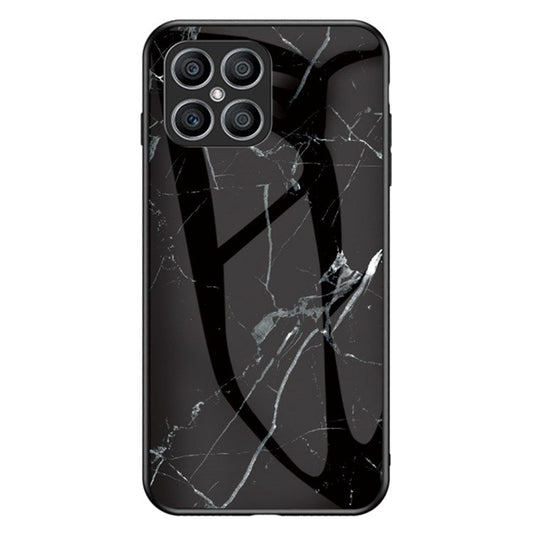 Tempered Glass + PC Back Cover for Honor X8 4G, Stylish Marble Pattern TPU Bumper Phone Shell - Black Marble