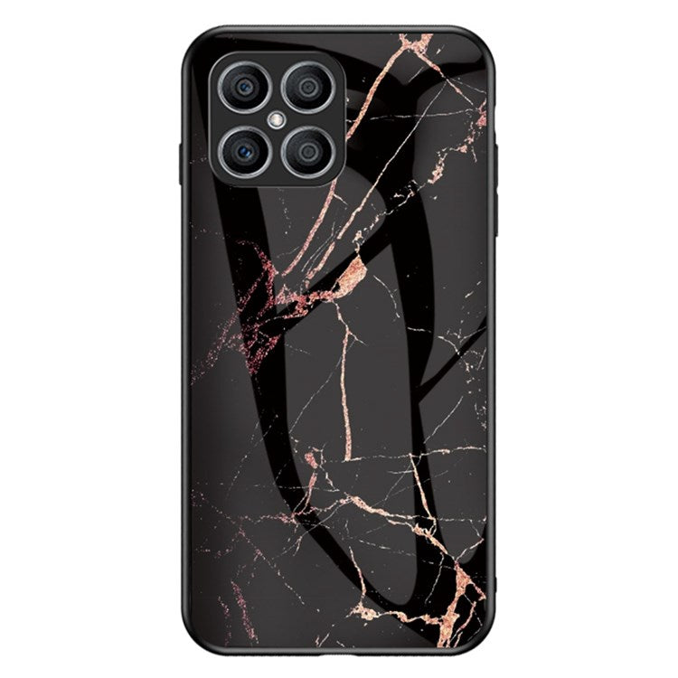 Tempered Glass + PC Back Cover for Honor X8 4G, Stylish Marble Pattern TPU Bumper Phone Shell - Gold Black Marble