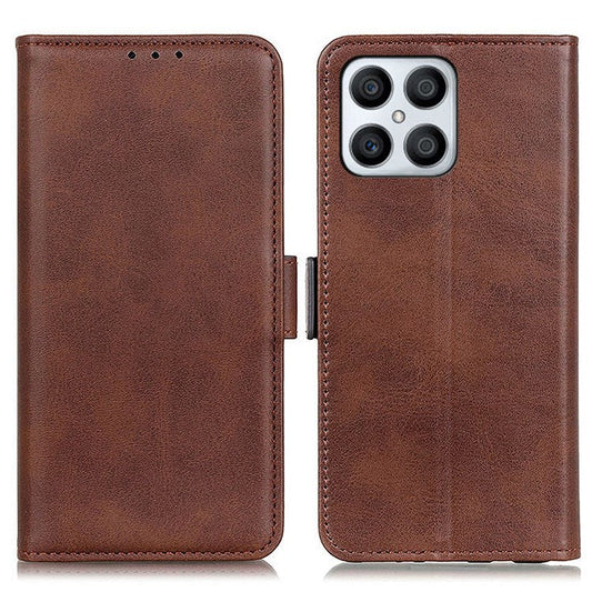 Textured PU Leather Phone Cover for Honor X8 4G, Stand Wallet Folio Flip Magnetic Cover - Coffee
