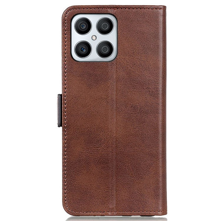 Textured PU Leather Phone Cover for Honor X8 4G, Stand Wallet Folio Flip Magnetic Cover - Coffee