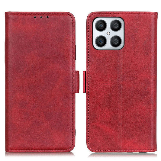 Textured PU Leather Phone Cover for Honor X8 4G, Stand Wallet Folio Flip Magnetic Cover - Red