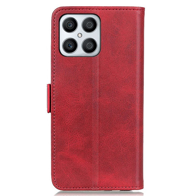 Textured PU Leather Phone Cover for Honor X8 4G, Stand Wallet Folio Flip Magnetic Cover - Red