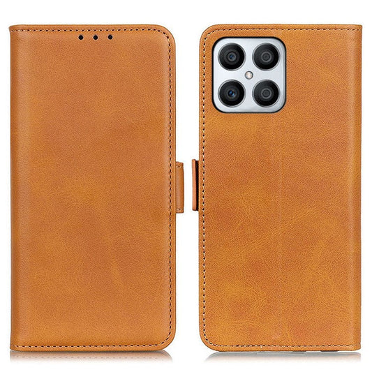 Textured PU Leather Phone Cover for Honor X8 4G, Stand Wallet Folio Flip Magnetic Cover - Brown